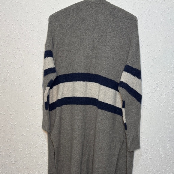 Lucky Brand Gray Cardigan with Navy and White Stripes - Picture 5 of 6